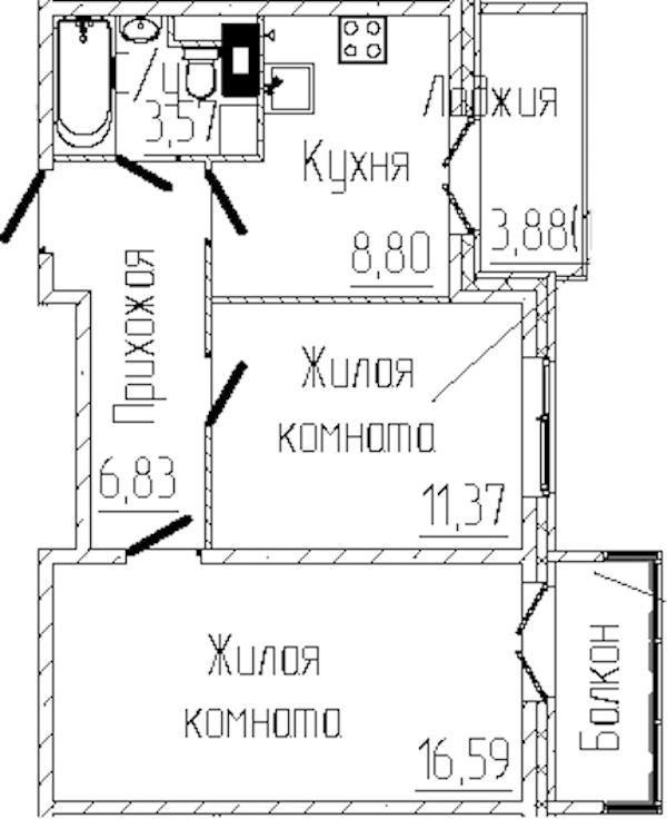 2-комнатная квартира 50.14 м², 6/8 эт., ЖК «SERTOLOVO PARK»